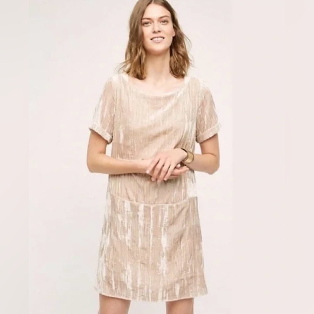 Anthropologie brand Floreat Beige Velvet Mini Dress Size XS